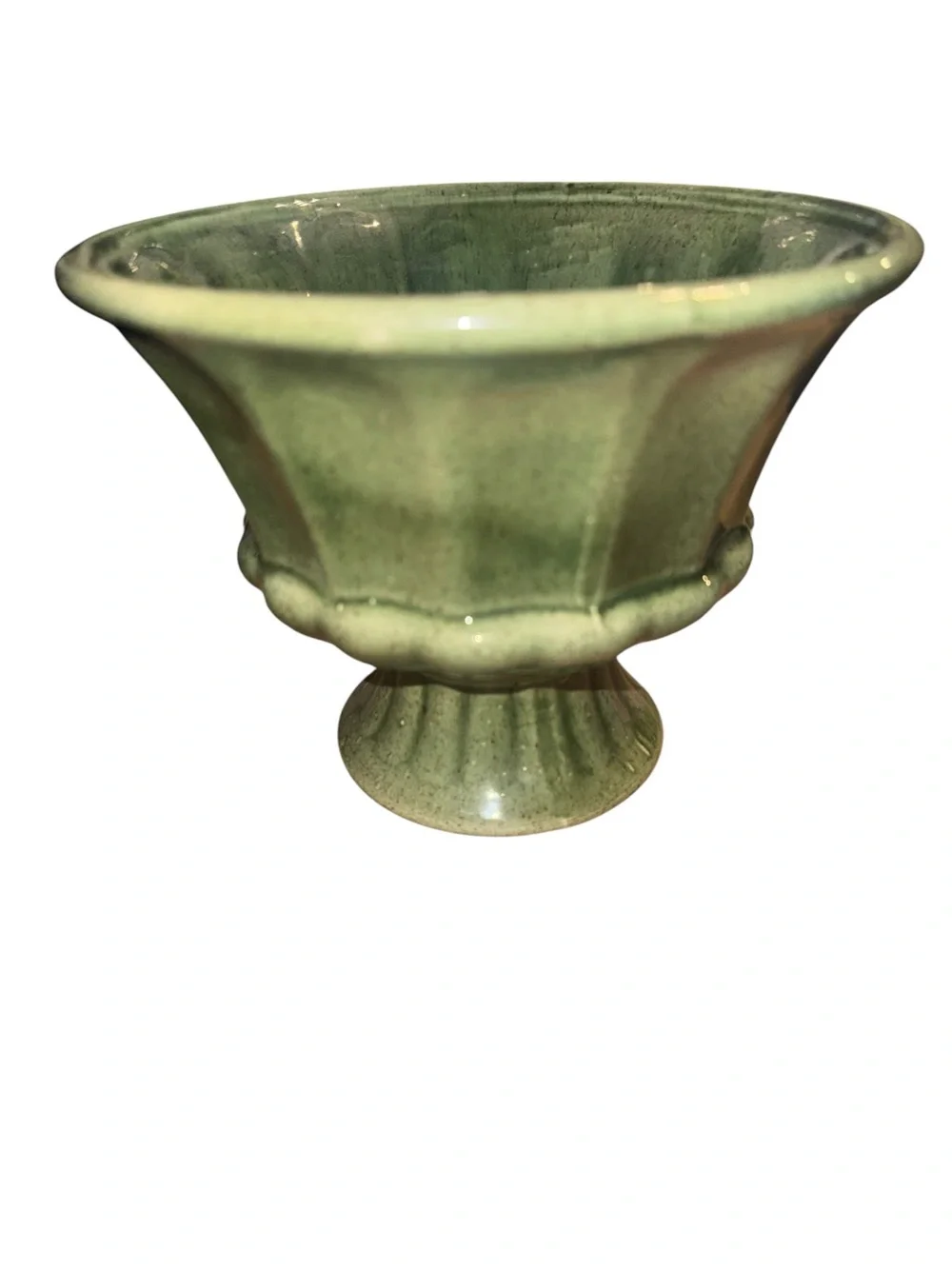 Vintage USA Pottery Green Pedestal Compote Planter Fruit Bowl